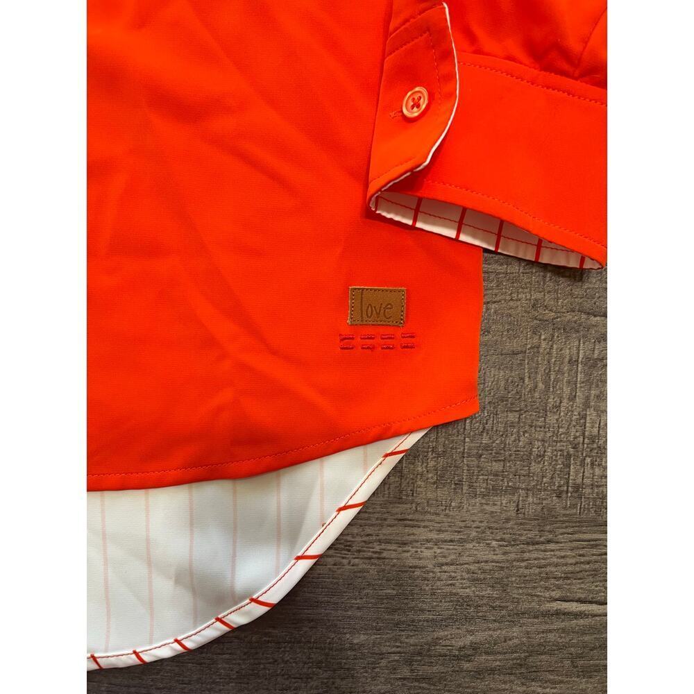 Peace Love World Women's Relaxed Woven Button Up Shirt, Orange, Size XXS - Picture 5 of 11